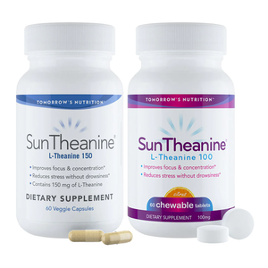 Tomorrow's Nutrition SunTheanine 60 Veggie Capsules Bottle with SunTheanine 60 Chewable Tablets Bottle