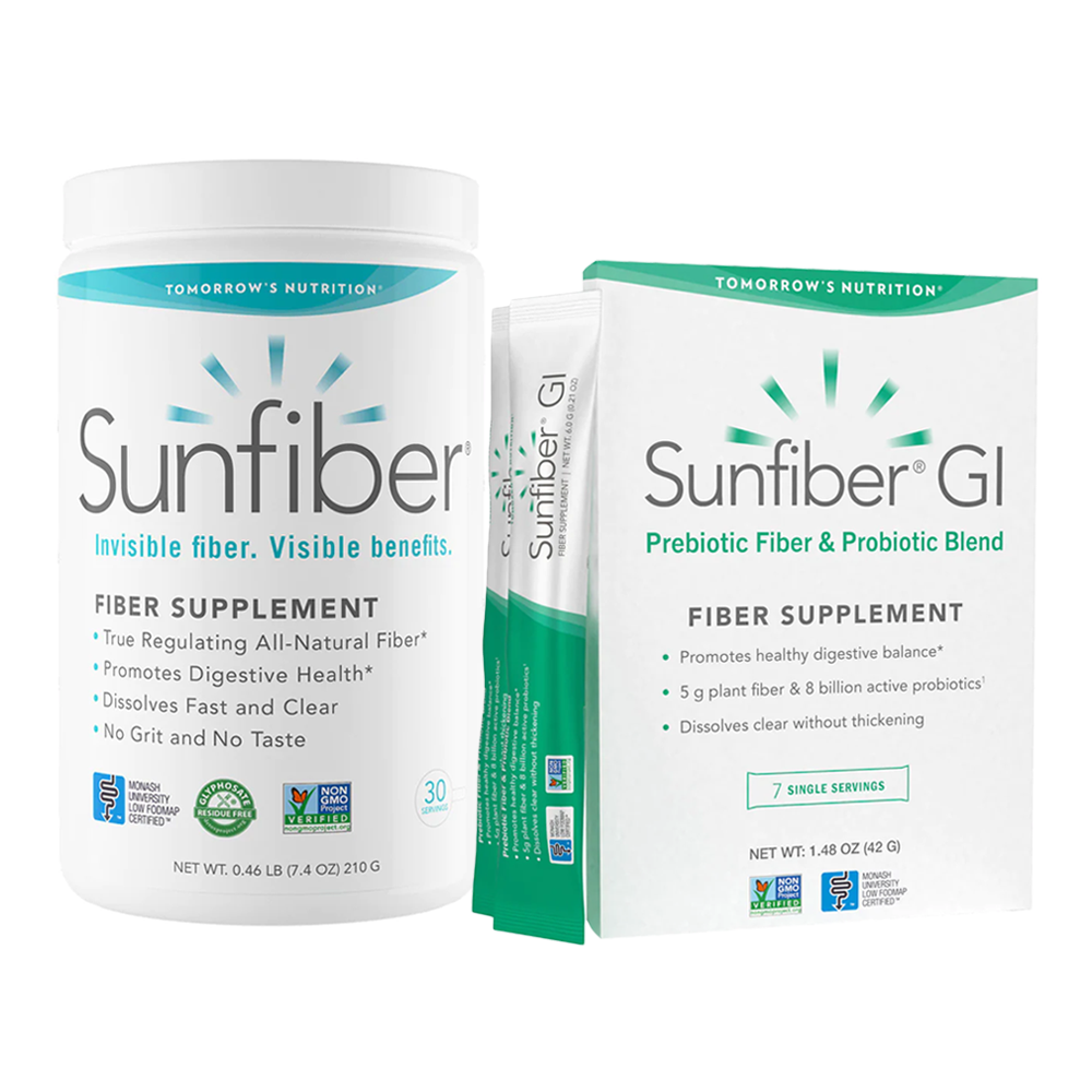 Sunfiber Fiber Supplement Bottle with Sunfiber GI Fiber Supplement Box