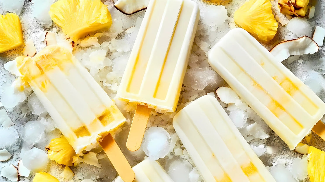 Tropical Pineapple Coconut Protein Popsicles
