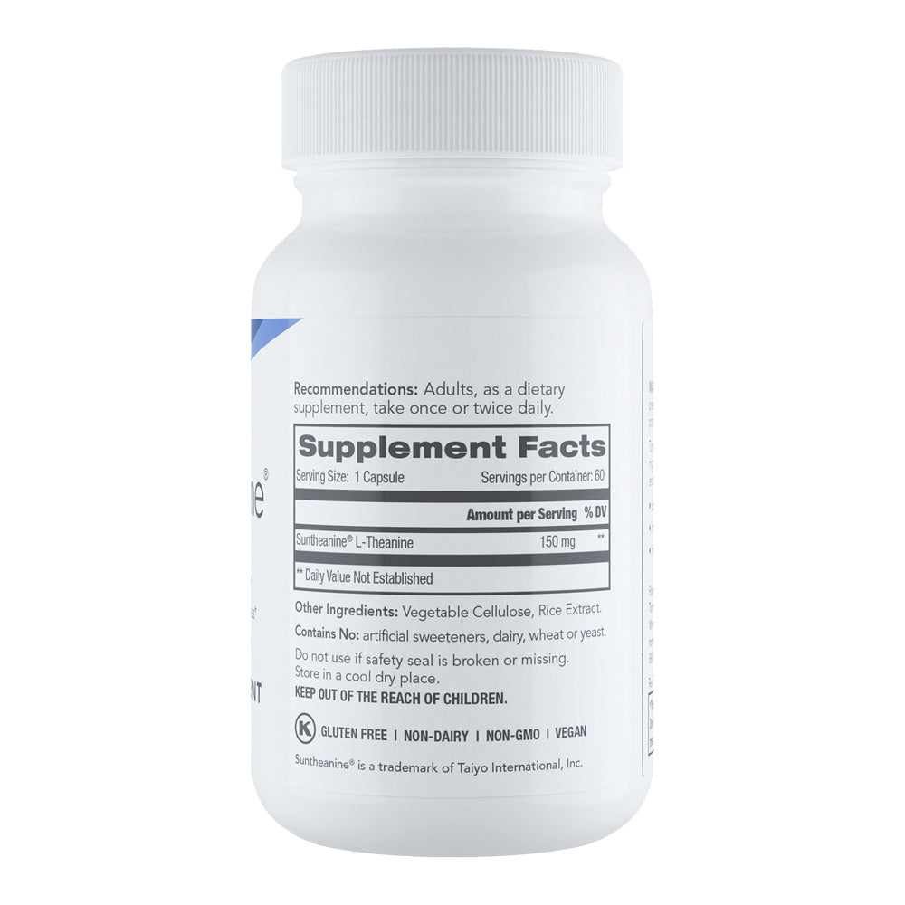 Tomorrow's Nutrition Suntheanine Bottle - back view showing Supplement Facts