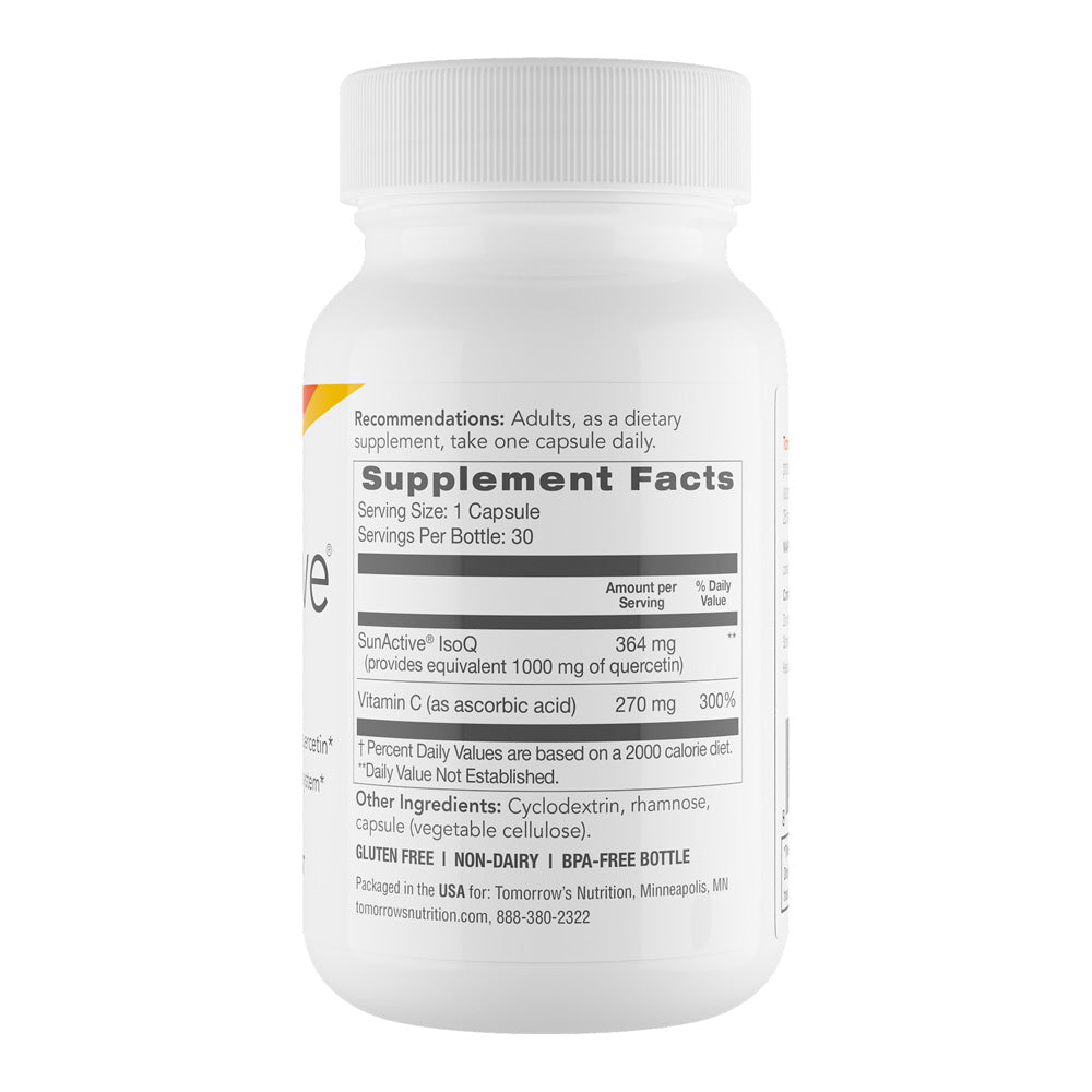 Tomorrow's Nutrition SunActive IsoQ back of supplement bottle